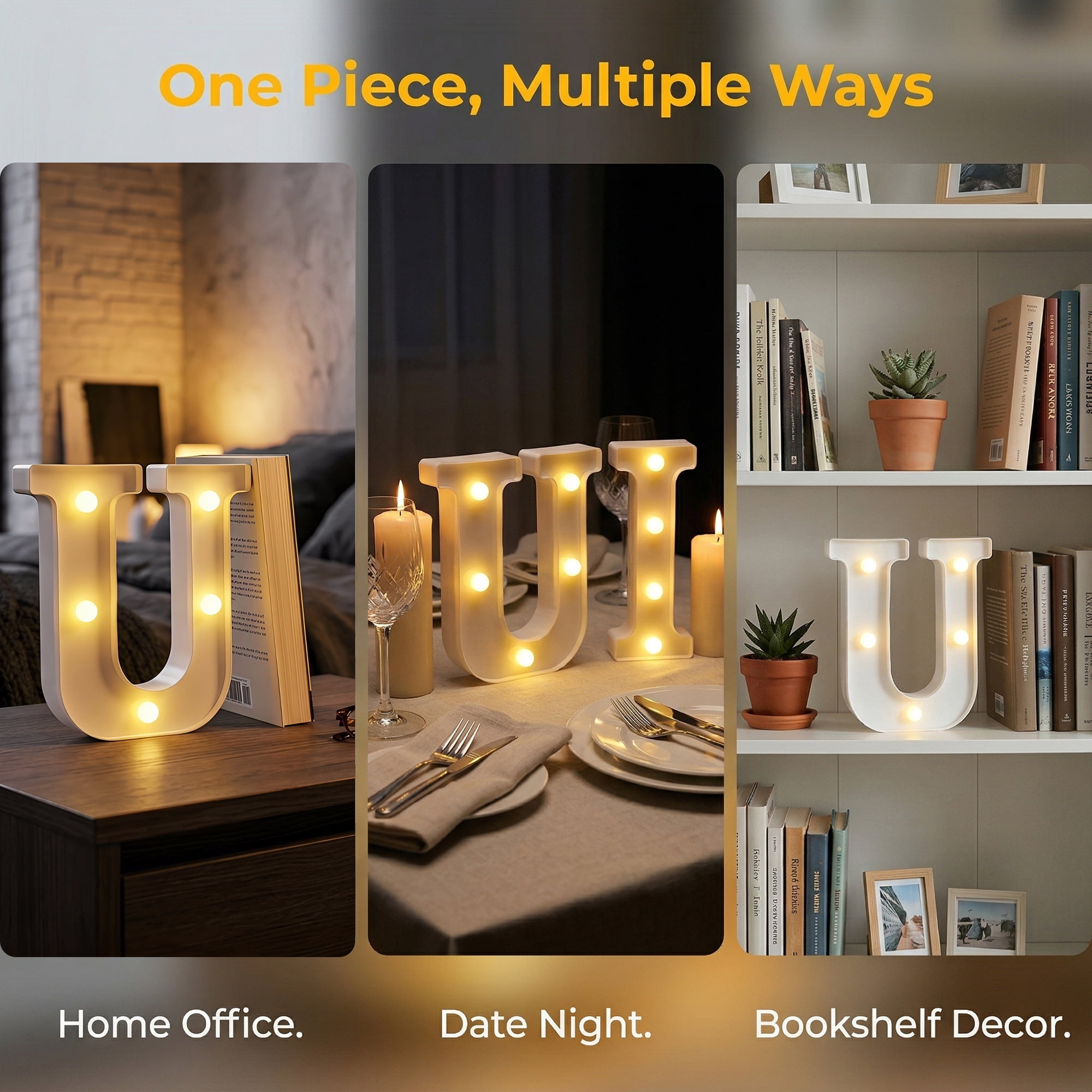 Unique Bargains Marquee Letters With Lights LED Light Up Signs Letter U 5"L x 1.1"W x 6.1"H