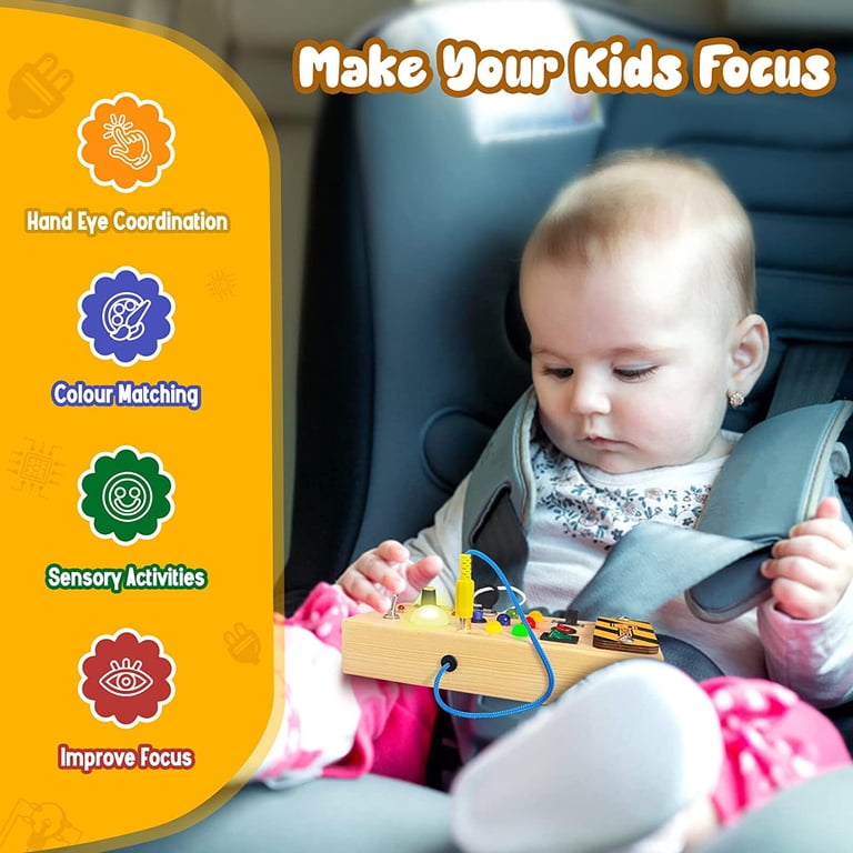 Konijiwa Busy Board Montessori Cadeau 1 An Bébé Jouets Montessori Busy Board 2 Ans En Bois Avec 13 Interrupteurs 24 Lumieres Led Parcours Motricite 1 2 3 4 Ans Enfant