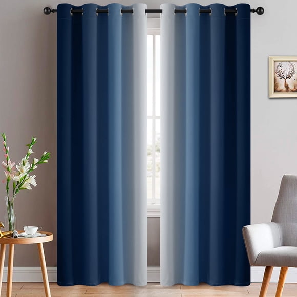 Cortinas Yakamok azul/blanco grisáceo degradado 132 x 213 cm, 2 paneles