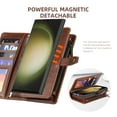 thumbnail image 5 of for Samsung Galaxy S24 Ultra PU Leather Detachable Magnetic Wallet Case, Zipper Pocket Card Slots Multifunctional Rugged Full Body Protection Wrist Strap Magnetic Buckle for Galaxy S24 Ultra - Brown, 5 of 7