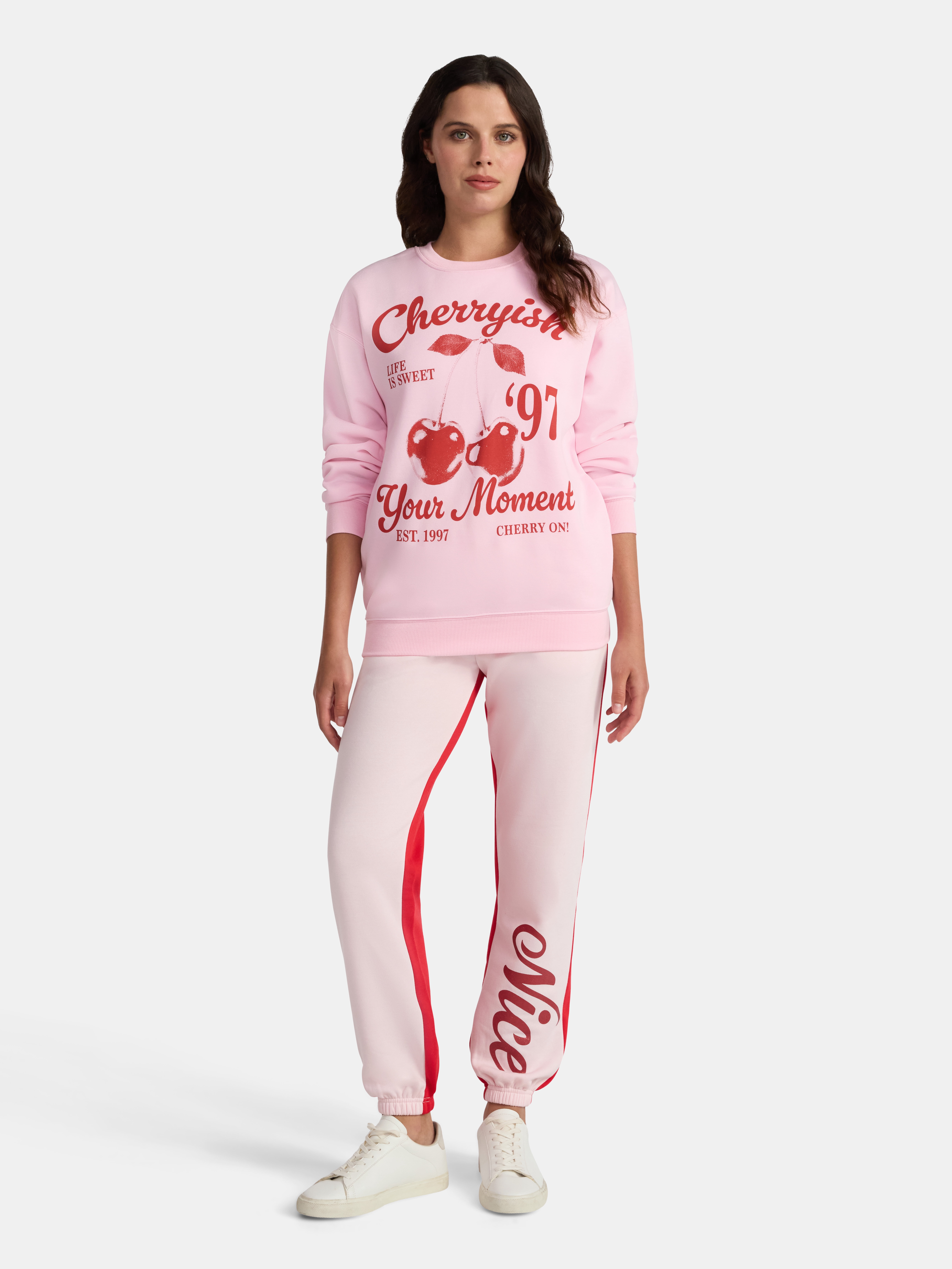 Women's Cherryish Graphic Sweatshirt with Long Sleeves, Sizes XXS-XXL