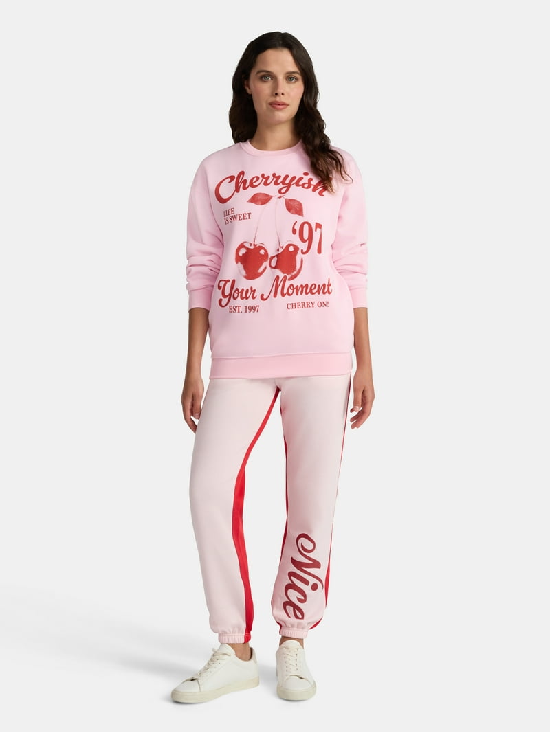Women's Cherryish Graphic Sweatshirt with Long Sleeves, Sizes XXS