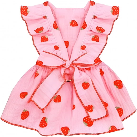 GASTROPOD Pink Dog Dress for Small Dog Girl Spring Puppy Clothes with Bow Strawberry Cat Outfit Doggy Princess Skirt with Leash Ring Summer Pet Apparel (Pink, X-Small)