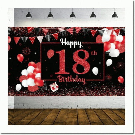 Image of Celebrate 18th Birthday Bash: XL Red & Black Backdrop Banner for Women & Girls - Vibrant Fabric Sign Poster Perfect for 18 Years Old Birthday Party Decorations & Photo Background - 72.8 x 43.3 Inch