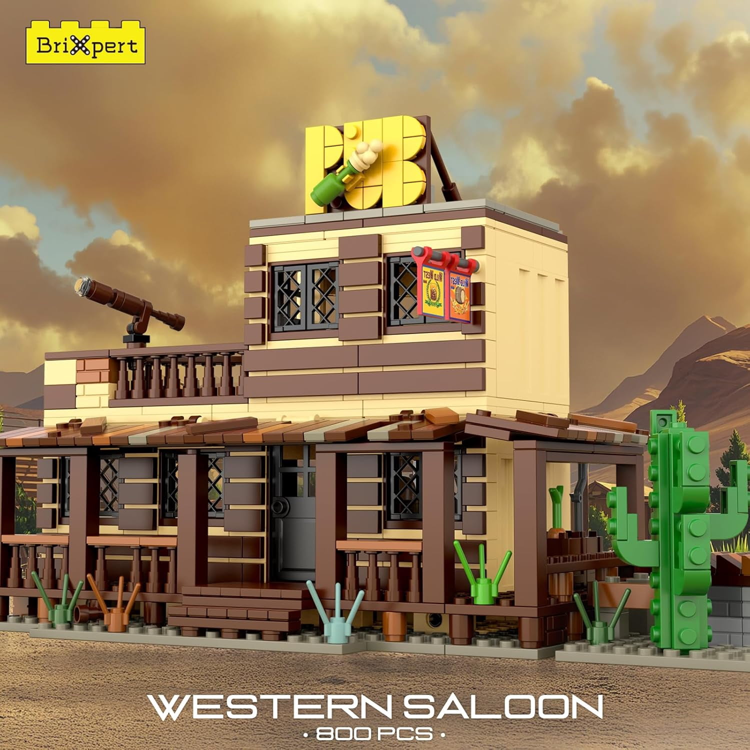 Wild West Architecture Building Sets, Mini Western-Saloon Modular Buildings Model Kits, Ideas House Office Room Decor(800 PCS)