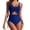 Blue, variant on Women Plus Size One Piece Swimsuit Tummy Control Bathing Suits Lace up Plunge Swimwear