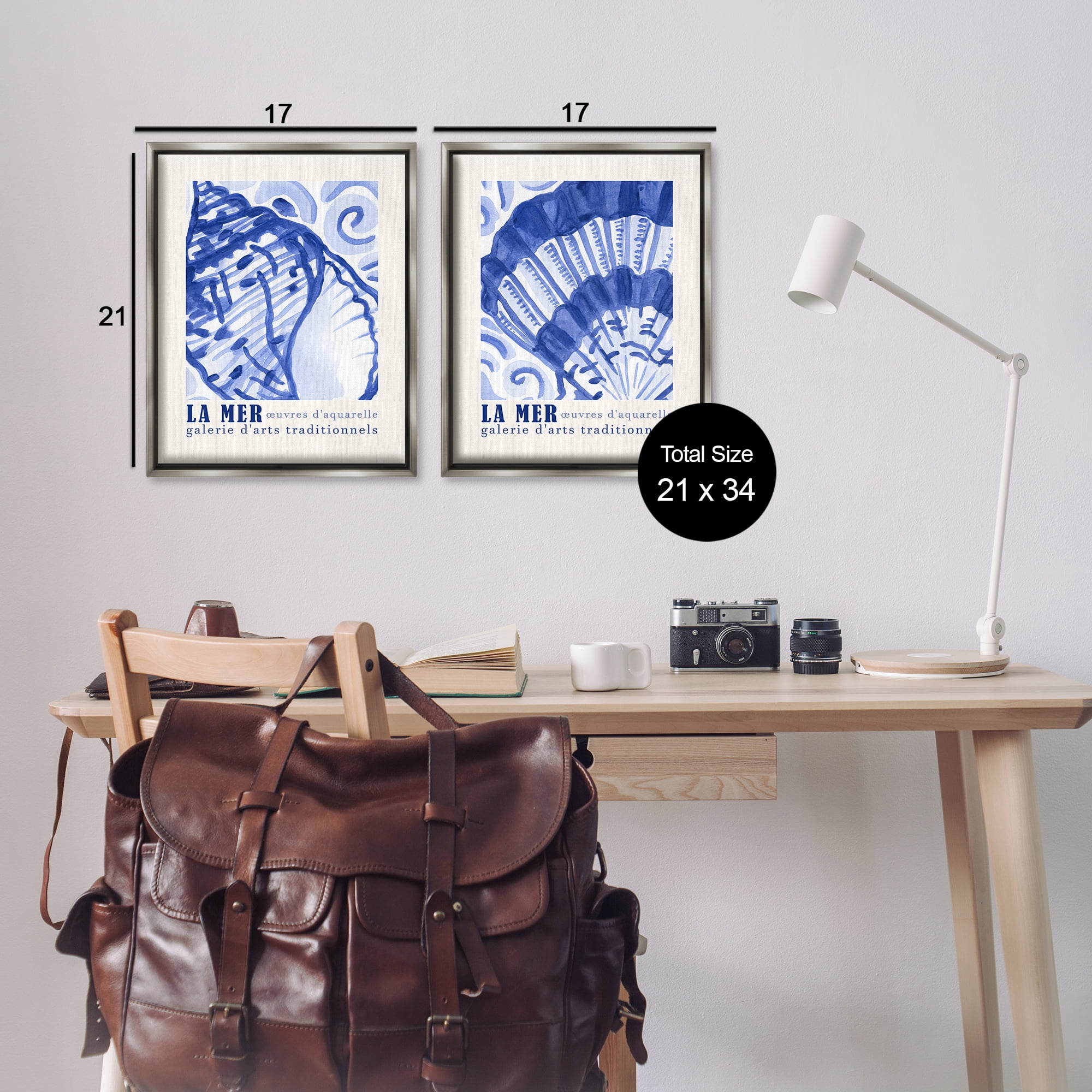Stupell Industries Seashell Gallery Posters Nautical & Beach Painting Gray Floater Framed Canvas Art Print Wall Art, 17 x 21, Set of 2