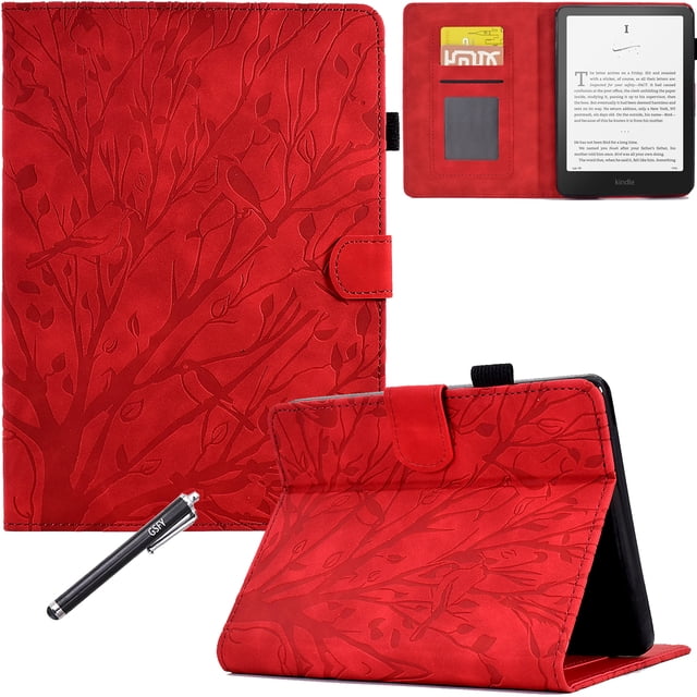 GSFY Case for All-new 7" Kindle Paperwhite 12th Gen 2024 & Kindle Colorsoft Signature Edition 2024, PU Leather Protective Smart Shell Flip Stand Cover with Card Slots Auto Sleep/Wake, Red