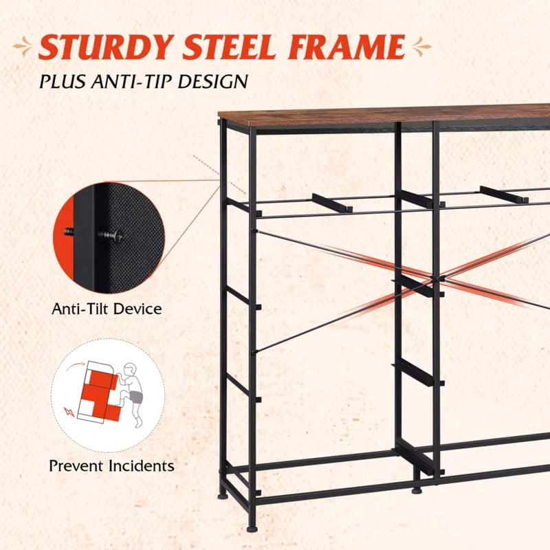 Kelno 10 Drawers Fabric Cabinet Metal Frame Wide Wood Top Tall Storage Tower TV Stand Clothes Organizer for Bedroom Living Room,Rust Brown