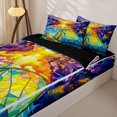 thumbnail image 2 of Manfei Stained Glass Wilderness Tent Pattern Zipper Full Size Comforter Sets with Fitted Sheet and 2 Pillowcases,Mountain Sunset Lake Print Zipper Bedding Set,Blue Yellow,Reversible, 2 of 7