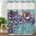 thumbnail image 3 of Spring Purple Flower No Hook Shower Curtain Waterproof,Bathroom Curtains with Snap in Liners and See Through Top Window,Retro Wall Seamless Garden Pastoral Hotel Bathtub Curtains Shower 72"Wx78"L, 3 of 8