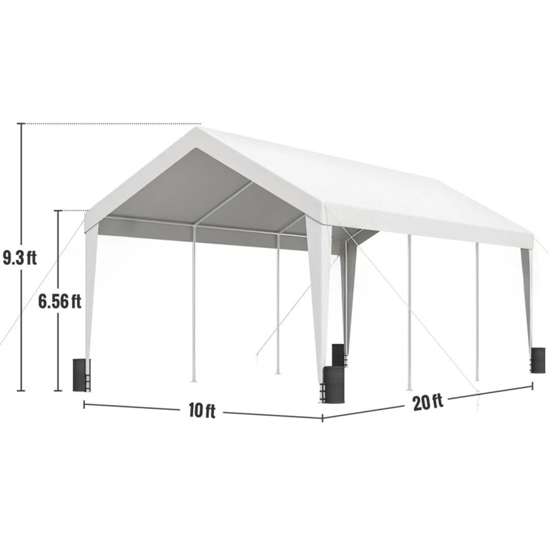 KFFKFF Carport Car Canopy Garage Shelter Tent 10x20ft with 8 poles for car boat