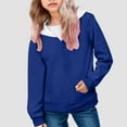 thumbnail image 4 of Ulanda Girls Oversized Hoodie Little & Big Kids Color Block Hooded Sweatshirts Trendy Long Sleeve Pullover with Pocket (Blue, 14-15 Years), 4 of 6