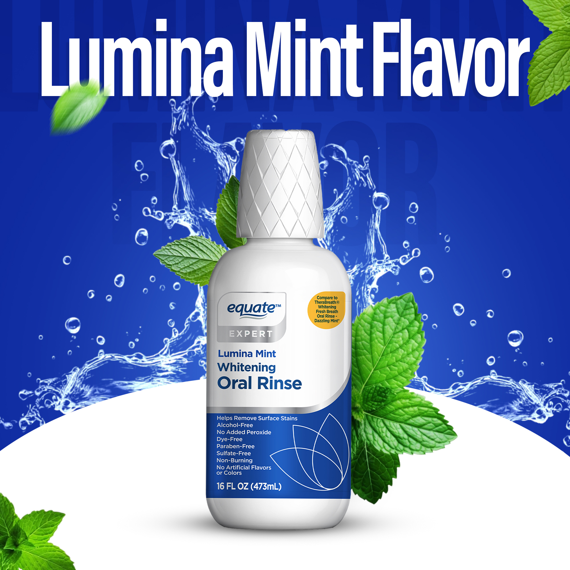 Equate Whitening Oral Rinse Mouthwash, Lumina Mint Flavor, 16 fl oz