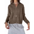 thumbnail image 3 of Women Trendy Collared Long Sleeve Zipper Front Cable Knit Cardigan Sweater Fall Oversized Coat Coffee L, 3 of 7