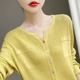 thumbnail image 4 of Fiaer Cardigan Sweaters for Women Buttons Down V-Neck Long Sleeve Pockets Lightweight Knit Tops for Daily Yellow XL, 4 of 5