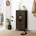 thumbnail image 6 of Metal Dresser for Bedroom with 4 Storage Drawers Bronze Tiger Head Intricate Floral Wood Carving Dressers Chest of Drawers Steel Framed Fabric Closet Organizers for Dorm Entryway, 6 of 8