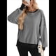 thumbnail image 2 of Sudadera Holgada de Otoño para Mujer, Informal, de Punto Gofre, Larga, Cuello Redondo, Abertura, Tipo Túnica. Negro L, 2 of 9