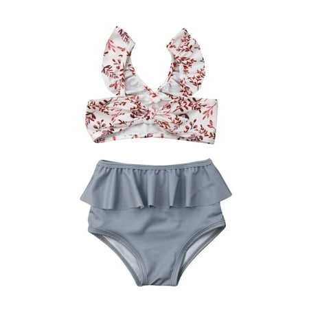 

Qtinghua 2PCS Infant Toddler Baby Girls Bikini Swimsuit Leopard Floral Bikini Set Ruffle Swimwear Beachwear White 4-5 Years