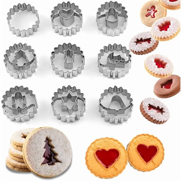 9 Pcs Mini Cookie Cutters Set, Stainless Steel - Christmas Tree, Gingerbread Man, Snowman, Elk for Winter Holiday Baking