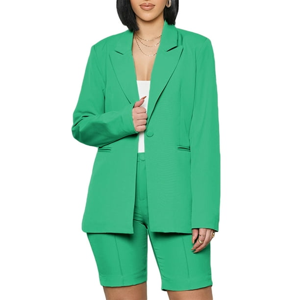 Traje de pantalón de dos piezas Sunloudy para mujer, chaqueta de un solo pecho de color liso y pantalones cortos de corte recto, S/M/L/XL/XXL Sunloudy S M L XL XXL