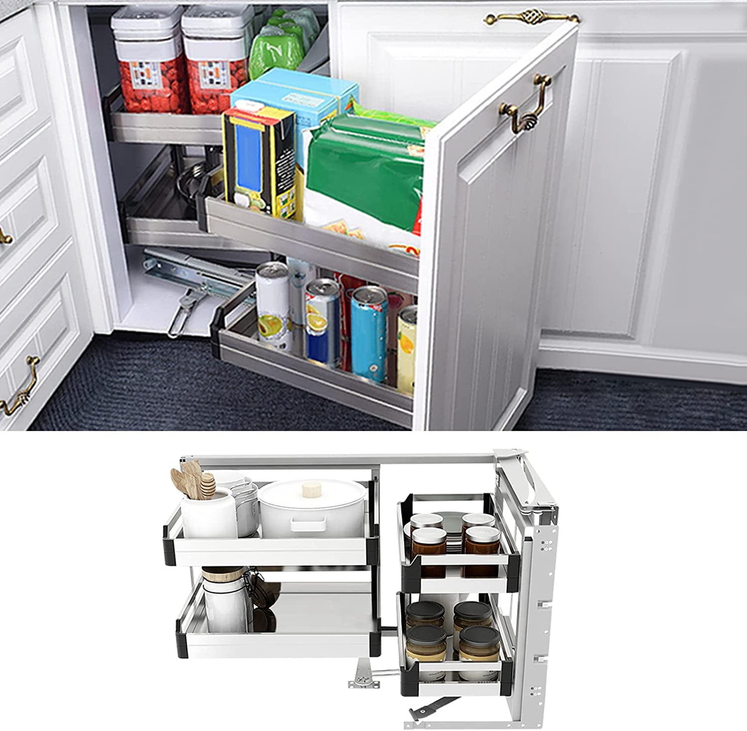 Treliamd Pull Out Blind Corner Cabinet Organizer Right Swing, 2 Tiers Slide  Out Kitchen Cabinet Organizer, Opening Chrome Soft Close Blind Corner with
