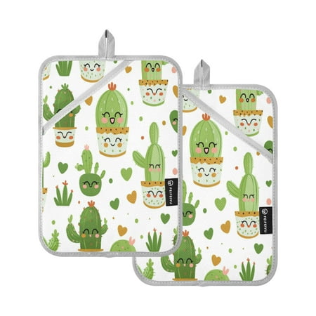 

Pot Holders Set of 2 Heat Resistant Potholders for Kitchen Easy Grip Oven Mitts for Microwave Oven Baking Kitchen BBQ Cute Cactus Pattern