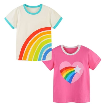 Aolyty Toddler Girls Rainbow T-Shirts Set Short Sleeve Tops 2T