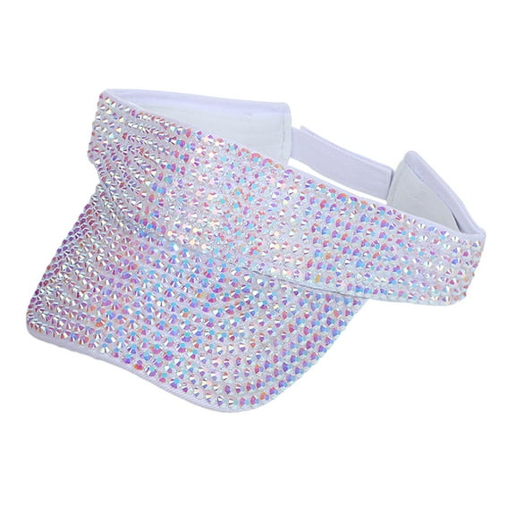Bling Rhinestones Sun Visor Hat Sun Protection Hat for Women Men Beach White Color White