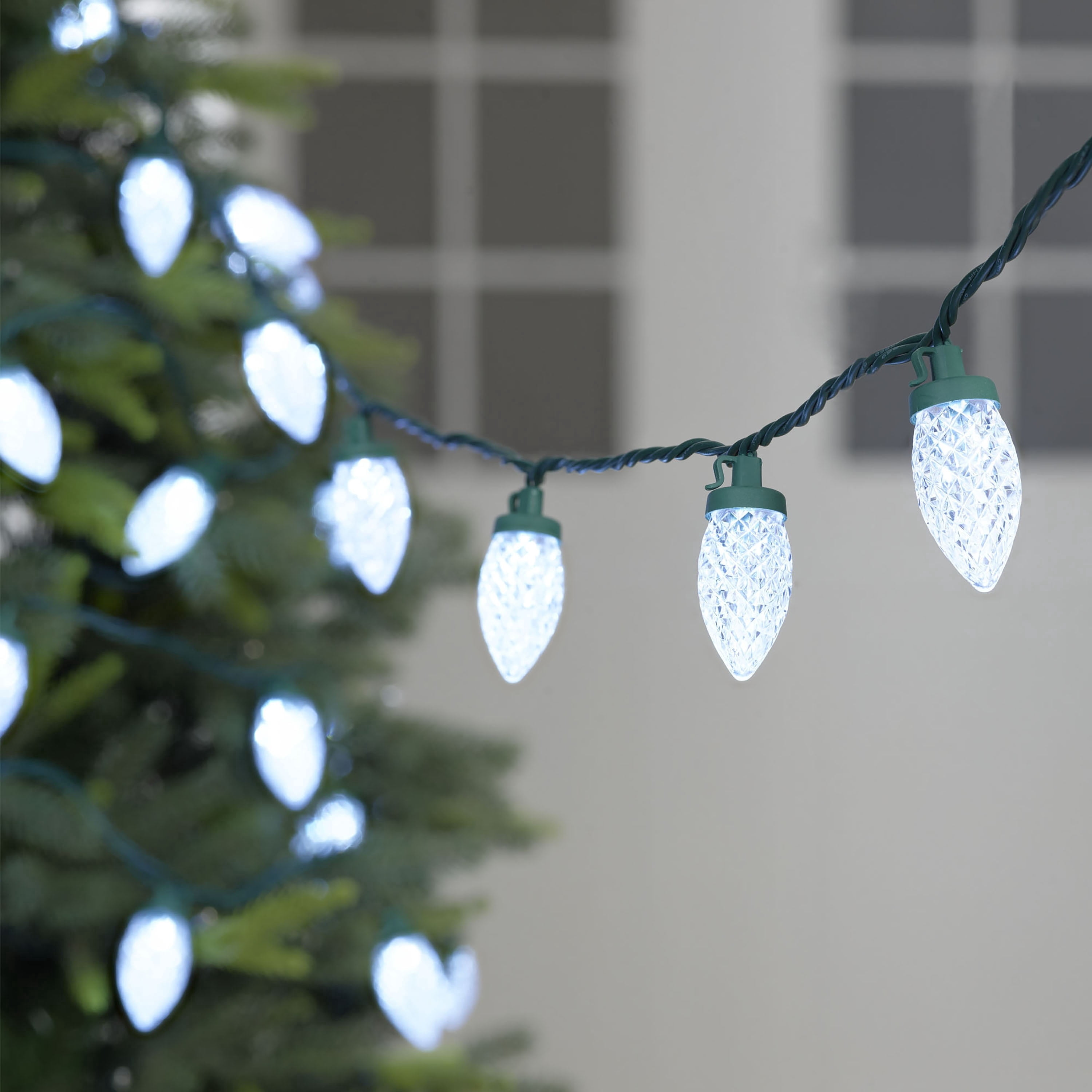 Indoor/Outdoor 100-Count LED Diamond-Cut C9 Christmas String Lights, Cool White, Green Wire, 58.5', by Holiday Time
