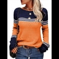 thumbnail image 1 of Suéteres de Otoño para Mujer, con Rayas y Bloques de Color, Cuello Redondo, Suéteres de Moda para Invierno. Naranja M, 1 of 5