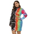 thumbnail image 3 of Women Plus Size Long Sleeve Turtleneck Bodycon Midi Dress Irregular Color Block Tie Dye Patchwork Print Party Clubwear, 3 of 20