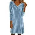 thumbnail image 2 of Velvet Dress for Women Cowl Neck Wedding Dress Long Sleeve Ruched Pencil Vintage Cocktail Mini Dresses, 2 of 9