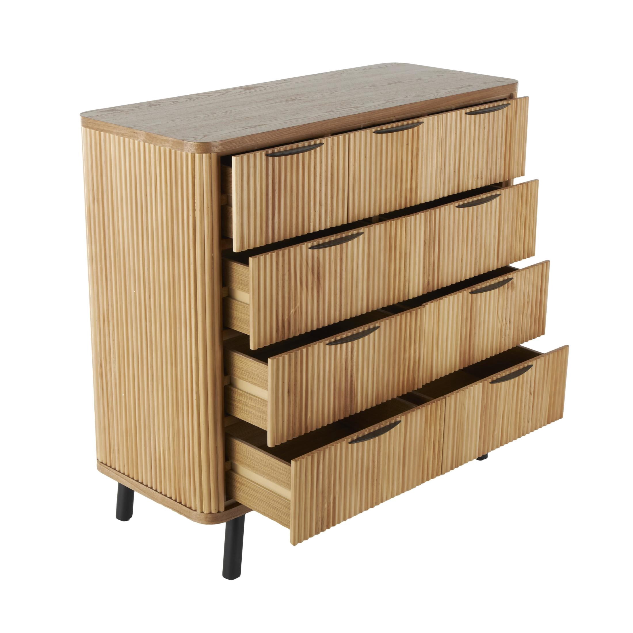 DecMode 38" x 36" Brown Wood Ribbed 9 Drawer Chest, 1-Piece