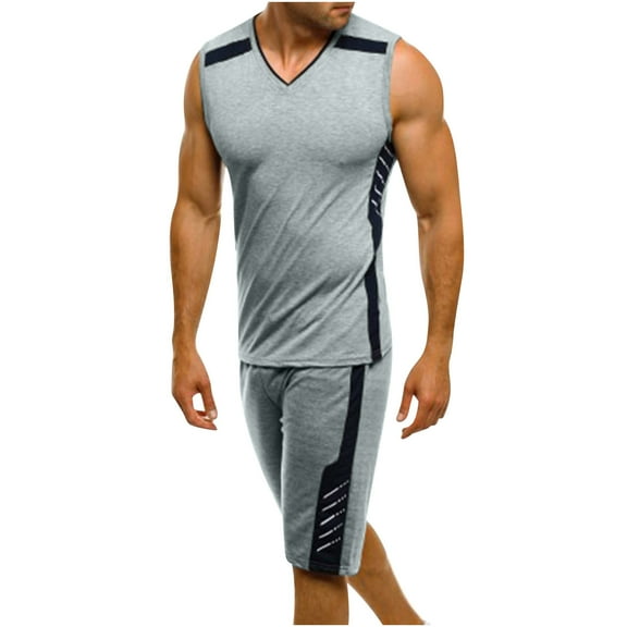 TMOYZQ Mens Summer 2 Piece Outfits Sleeveless Muscle Tank Tops Athletic Casual Beach Shirts and Shorts Set