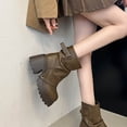 thumbnail image 5 of Xfvqtps Womens Square Toe Ankle Boots Chunky Heel Buckle Strap Fashion Booties French Style Slouchy Leather Casual Boots for Women Fall Winter, 5 of 9