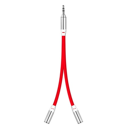Premium Audio Splitter Flat Tangle free 3.5mm Male to Dual 3.5mm Female Cable - Red for iPod, MP3 player, mobile phone, tablet, laptop or CD player(3.5mm jack