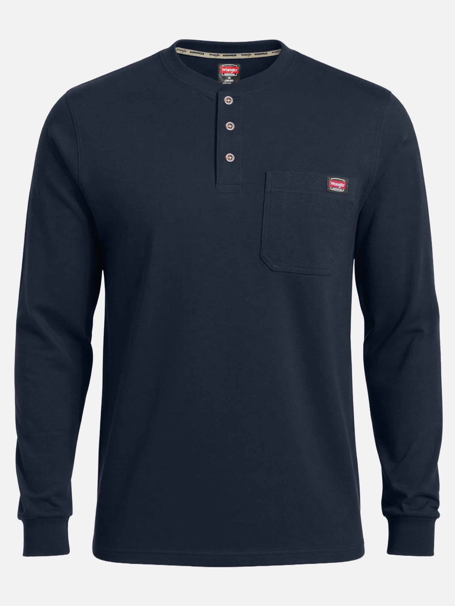 Wrangler Workwear Men's Heavyweight Long Sleeve Henley Pen Pocket Shirt, Size S-3XL
