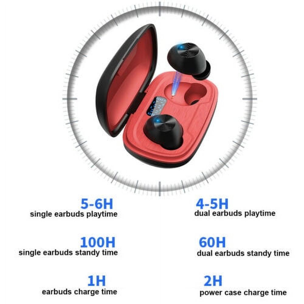 Bluetooth Earbuds Hands- free Headphones True Wireless Stereo Earbuds Earphones Noise Cancelling Sweatproof In-Ear Headset Earpiece with Microphone and Charging case for iPhone Android Smart Phones - image 4 of 12
