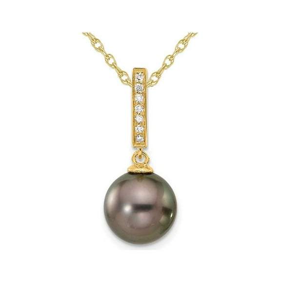 14K Yellow Gold Saltwater Tahitian Pearl Drop Pendant Necklace with Chain