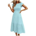 thumbnail image 5 of XUNKUSGA Summer Dresses for Women 2025 Ruffle Tiered Midi Dresses A Line Smocked Sundress Crew Neck Boho Dresses Spring Going Out S-XXL, 5 of 7