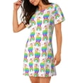 thumbnail image 2 of Pofeuu Rainbow Llama Print Women's Loose Fit Short Sleeve Nightgown, Comfortable Sleep Dress for Women, Casual Lounge Sleepwear, Soft Cotton Sleep Dress, 2 of 6