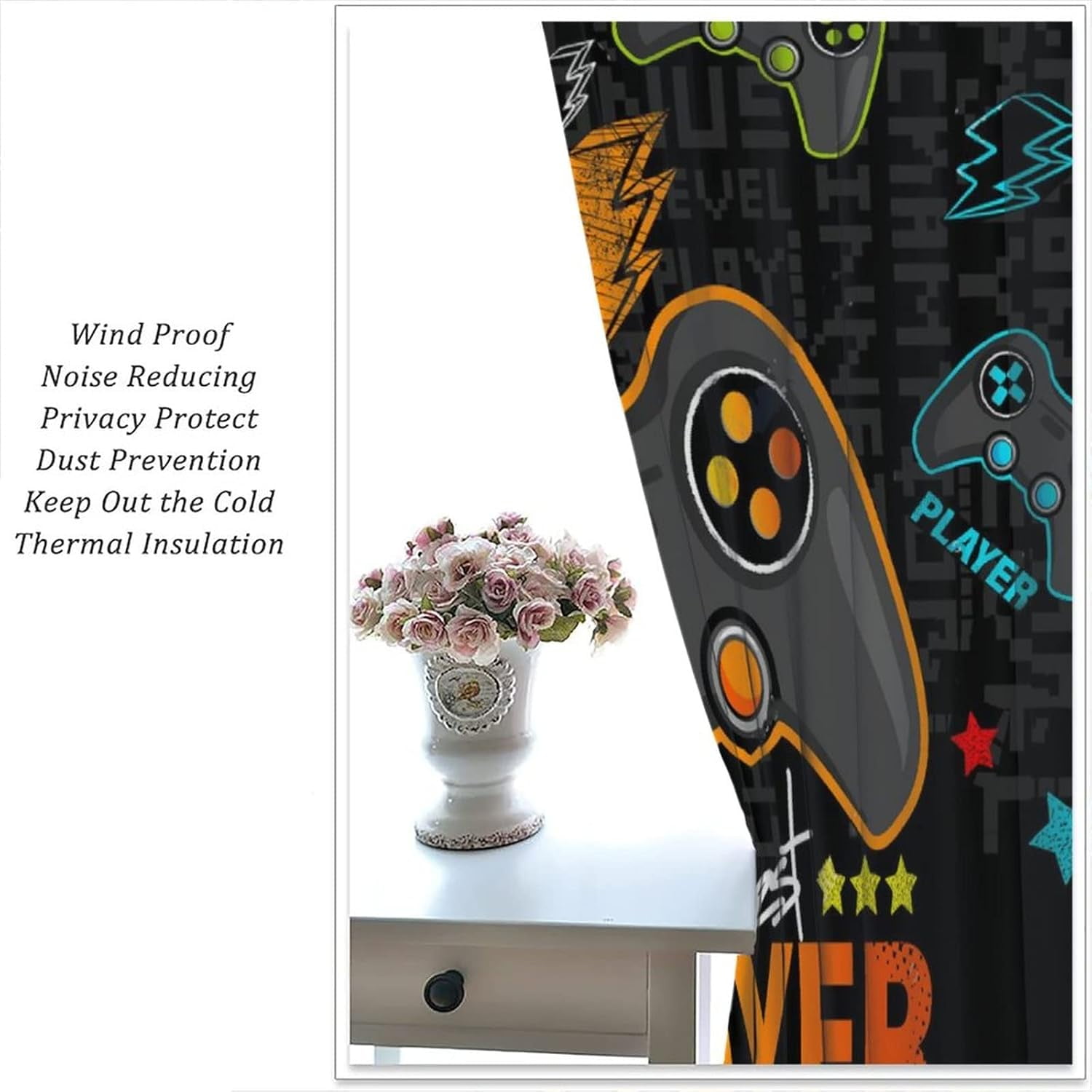 Kids Gamepad Gamer Curtains for Boys Girls Colorful Game Controller Thermal Insulated Room, Video Games Controller Curtains Rod Pocket Customized Curtains 84x84 Inch Blackout