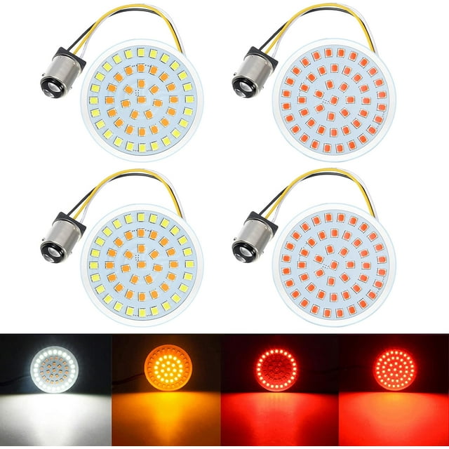 GHSDFBB 2\u201d LED Turn Signals Bullet Style 1157 SMD White Amber Front Turn Signal Bulbs + 1157 Double Connector Red Rear Turn Signal Lights Compatible for Harley Softail Dyna Sportster Tourin