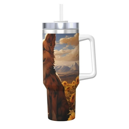 

Uemuo Vintage Cute Corgi Sunflower Print 40oz Ice Bully With Handle And Straw Stainless Steel Vacuum Insulated Cup And 2 In 1 Straw Lid Insulated Travel Tumbler
