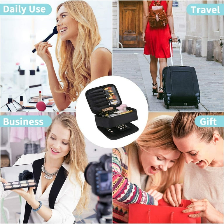 LEFEE Makeup Organizer Bag for Women 2 in 1 Waterproof Travel Jewelry Organizer Case with Compartments Portable Makeup Bag for Cosmetics Brushes Necklaces Earrings Bracelets Toiletry Black Walmart