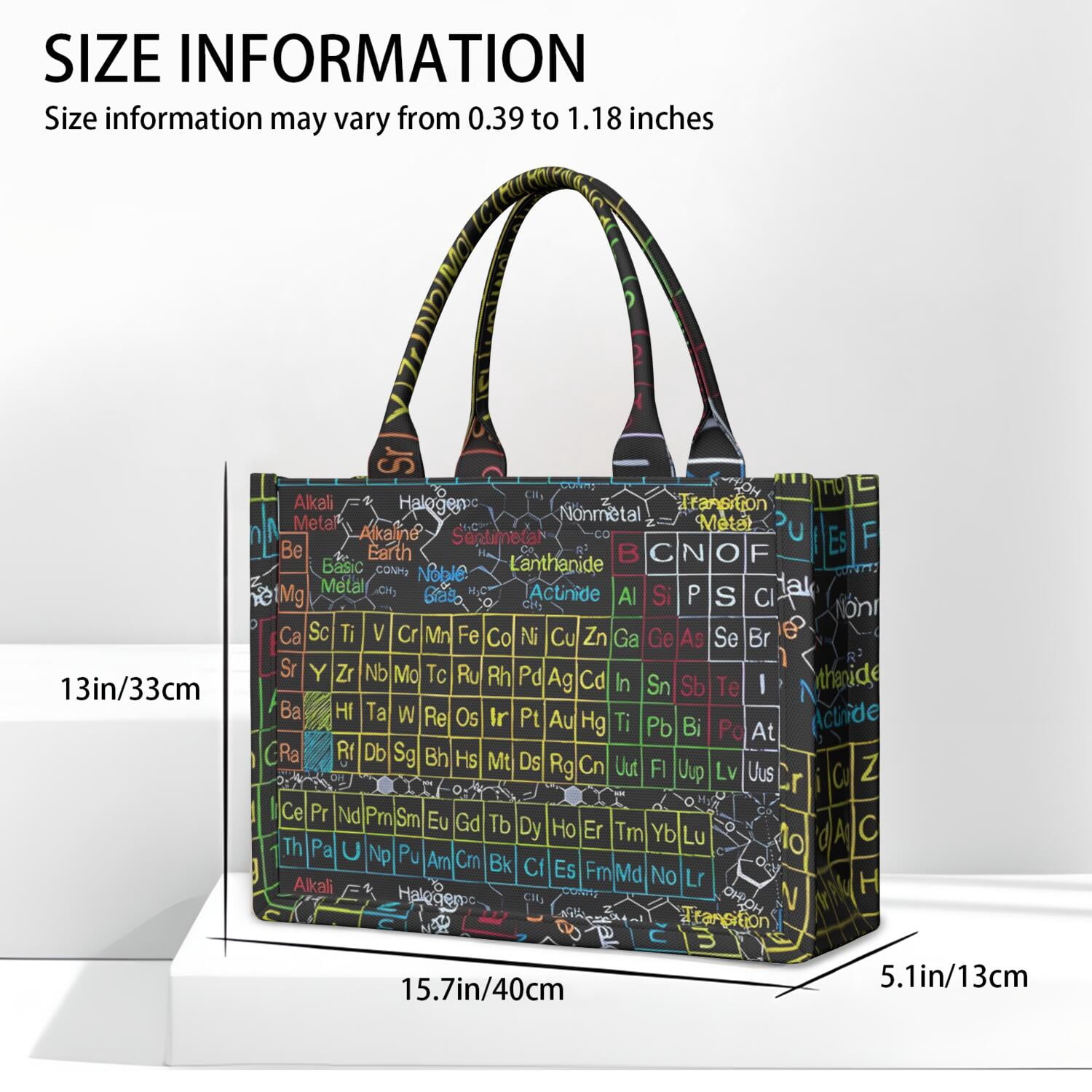 Large Capacity Tote Bag,Math Equations Periodic Table Black Pattern Handbag Fashion Luxury Tote Bag,15.7"x13"x 5.1" Inches,Laptop Compatible