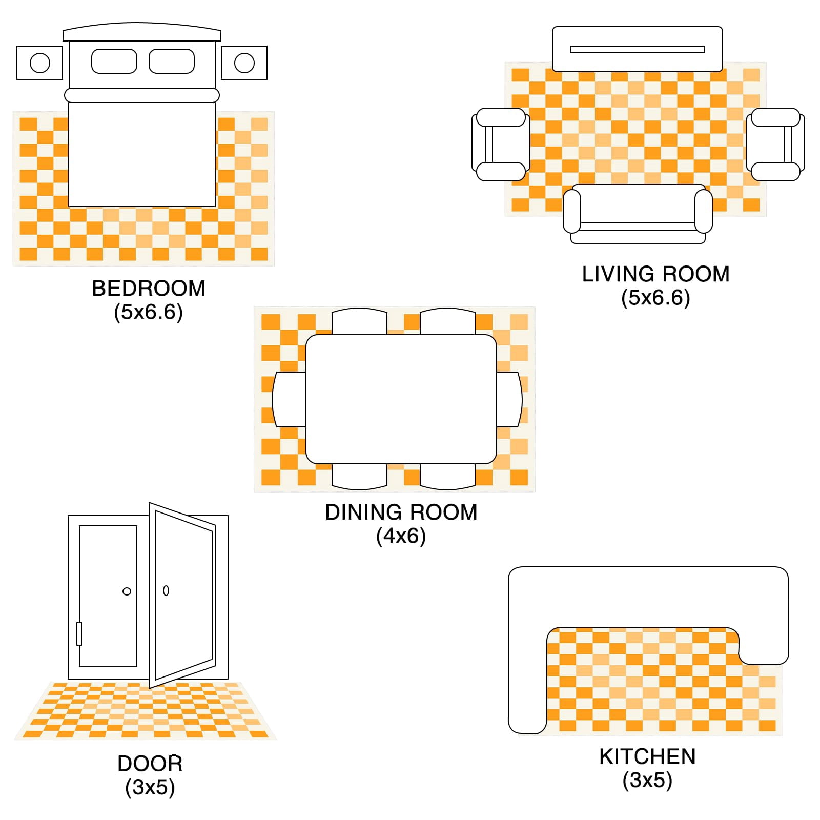 Area Rugs for Bedroom Living Room, 5' x 6.6' Ft Checkered Rug Retro Checkerboard Moroccan Rug Lightweight Outdoor Washable Carpet Rustic Decor for Living Room Bedroom Kitchen Patio(Orange/Yellow)