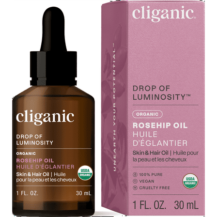 Cliganic Organic Rosehip Oil for Face, Radiance-Boosting Hydrator, for All Skin Types, 1oz