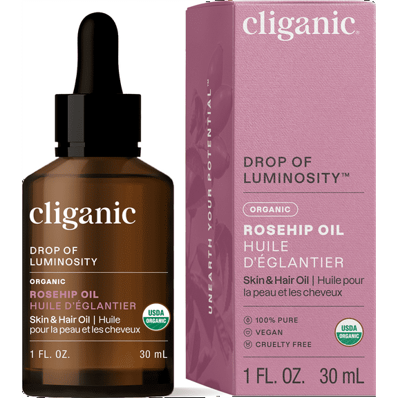 Cliganic Organic Rosehip Oil for Face, Radiance-Boosting Hydrator, for All Skin Types, 1oz